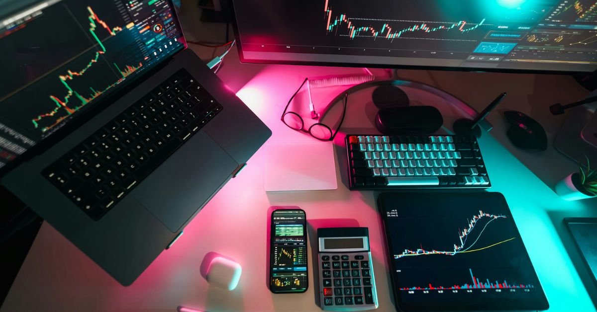 Professional forex trading platform setup with multiple monitors
